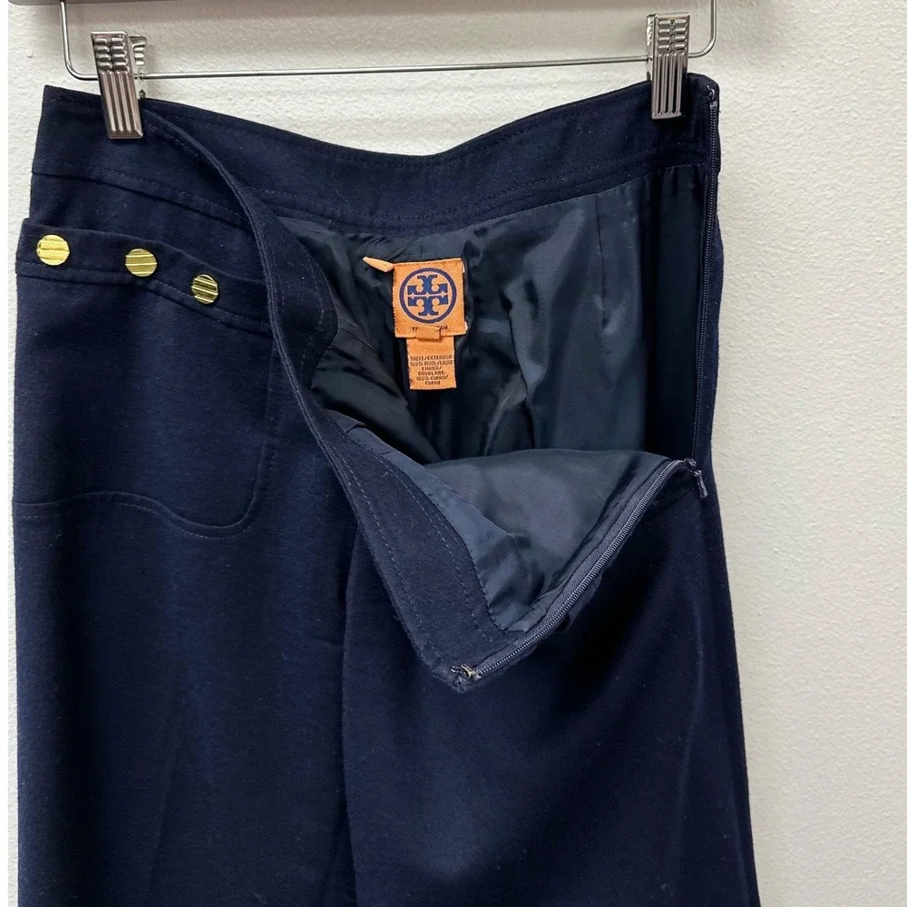 Tory Burch Wool Sailor Style Wide Leg‎ Pants Navy 2